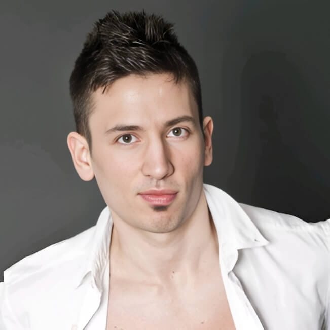 Esteban del Toro, stylish gay adult performer with brown hair