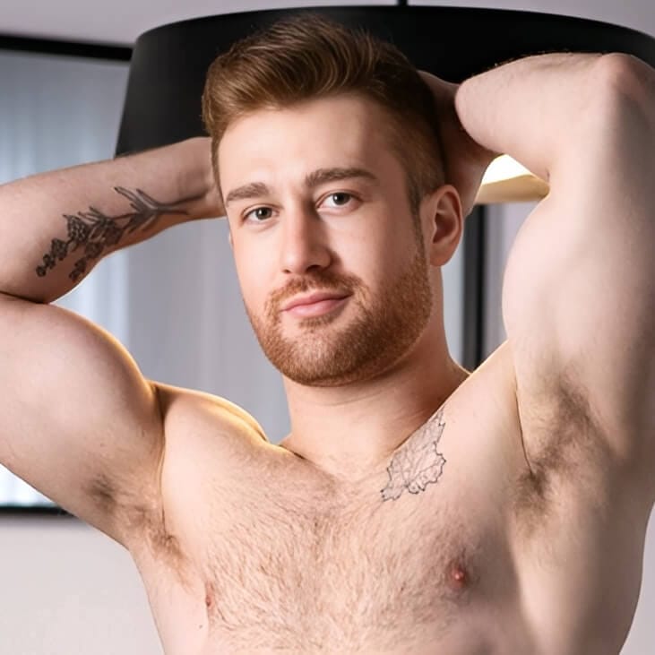Olivier Robert, stylish French gay adult performer with red hair