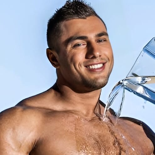 Brock Magnus, heavily muscular gay adult performer at 229 lbs